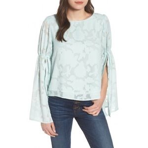 Leith floral puff sleeve blouse blue size extra small